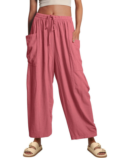 Damen bequeme Palazzo-Hose mit elastischem Bündchen und seitlichen Taschen Stalluxe