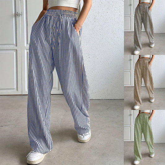 Damen Weite Streifenhose mit elastischem Bund und praktischen Taschen Stalluxe