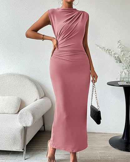 Damen Elegantes Maxikleid mit künstlerischem Drapierungseffekt Stalluxe