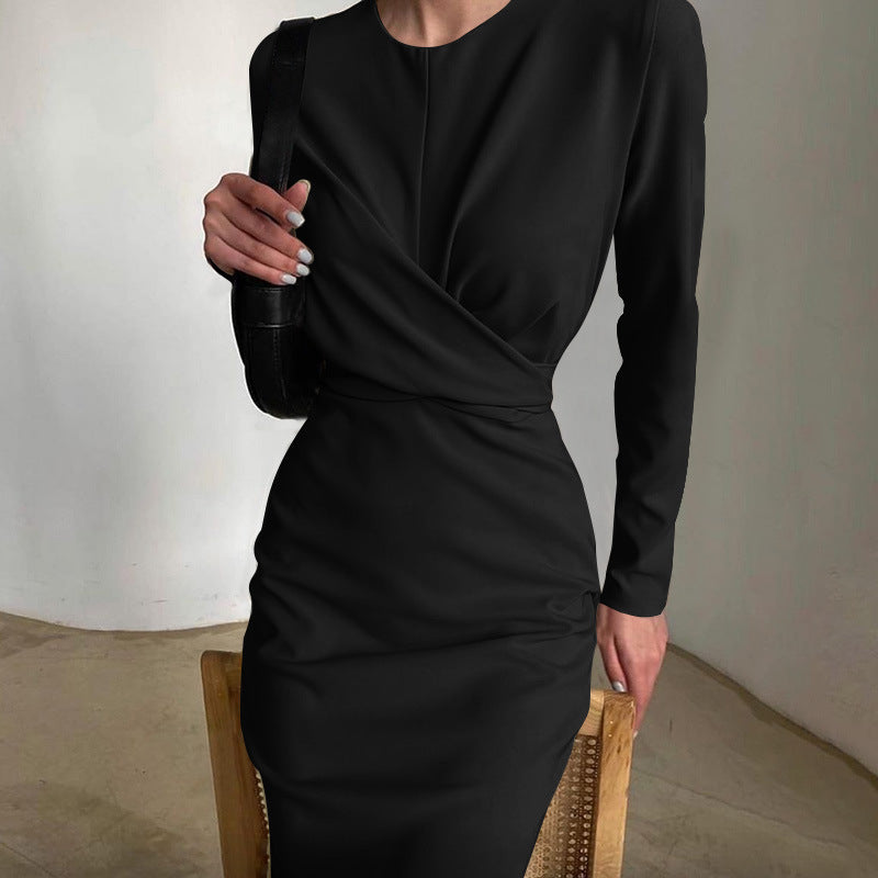 Damen Elegantes Wickelkleid mit langem Arm und fließendem Schnitt Stalluxe