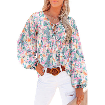 Damen Lockere Bluse mit floralem Muster und voluminösen Ärmeln Stalluxe