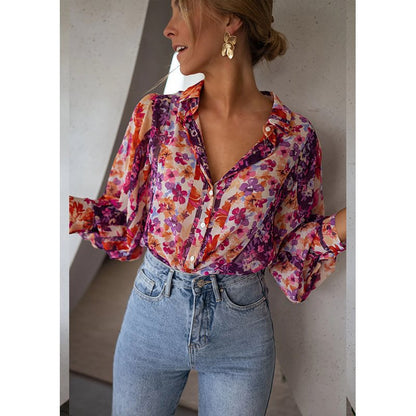 Damen Bluse mit floralen Mustern und eleganten Volantärmeln Stalluxe