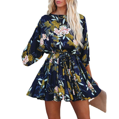 Damen Sommerliches Blumenkleid mit taillierbarem Design und voluminösen Ärmeln Stalluxe