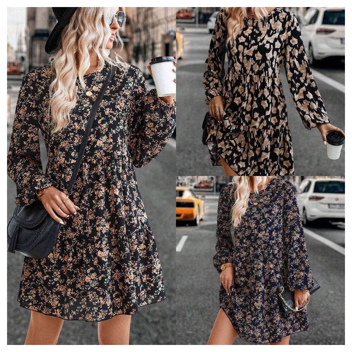 Damen Freizeitkleid mit voluminösen Ärmeln und verspielt-floralen Akzenten Stalluxe