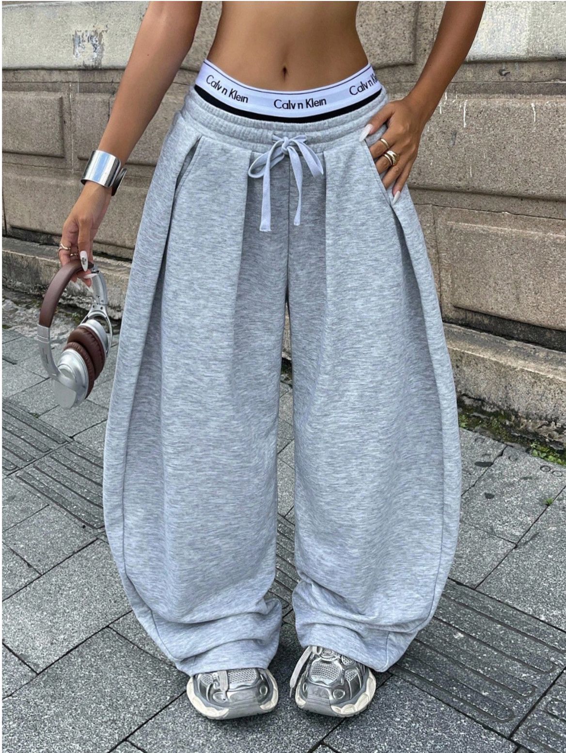 Damen weite Freizeit-Sweatpants mit Kordelzug und elastischem Bund Stalluxe