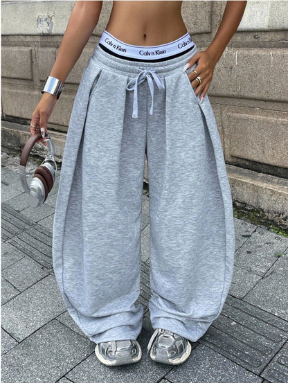 Damen weite Freizeit-Sweatpants mit Kordelzug und elastischem Bund Stalluxe
