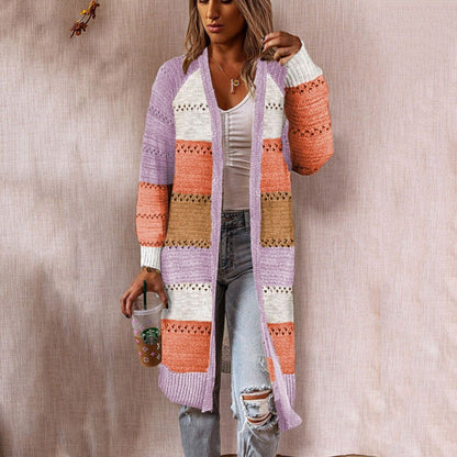Damen Luftige Strickjacke mit offenen Vorderkante und dekorativem Muster Stalluxe