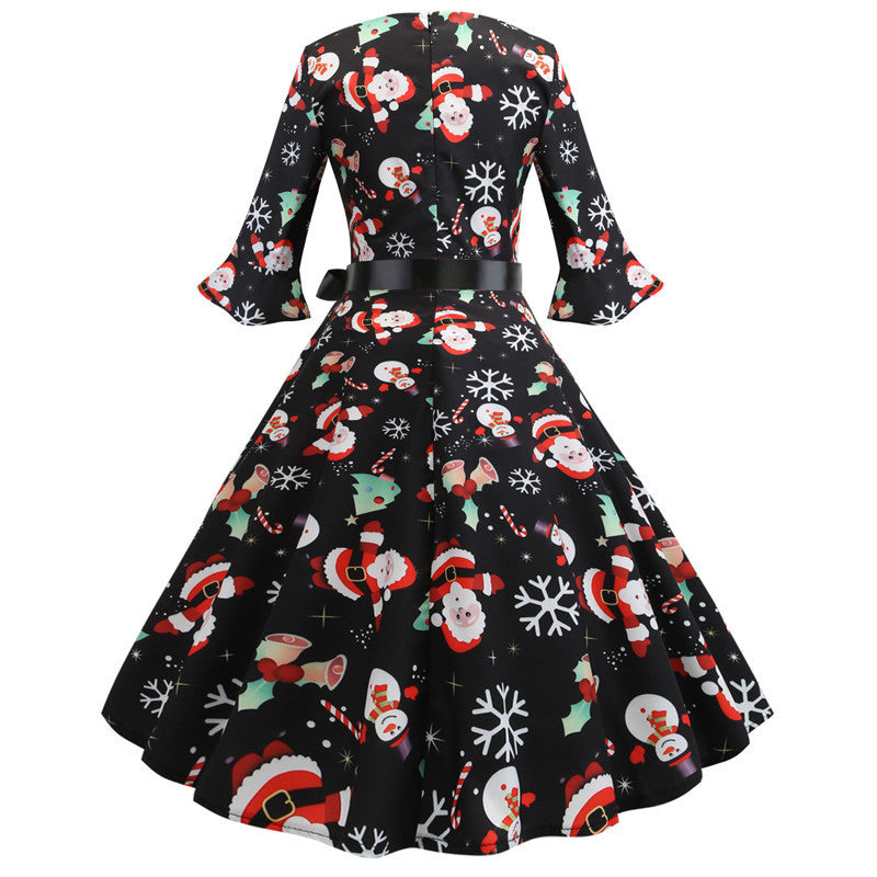 Damen Weihnachtsfestliches Kleid mit schwingendem Rock und langen Ärmeln Stalluxe