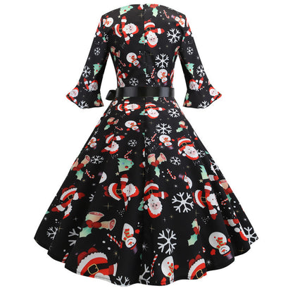 Damen Weihnachtsfestliches Kleid mit schwingendem Rock und langen Ärmeln Stalluxe