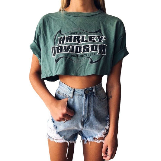 Damen cropped T-Shirt mit vintage Grafikdruck Stalluxe