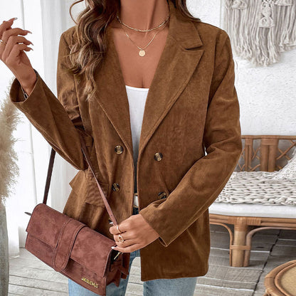 Damen Blazerjacke im angesagten Kord-Stil mit zwei Knöpfen Stalluxe