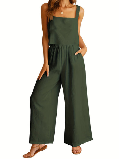 Damen Lässiger Jumpsuit mit weit geschnittenem Bein und praktischen Taschen Stalluxe