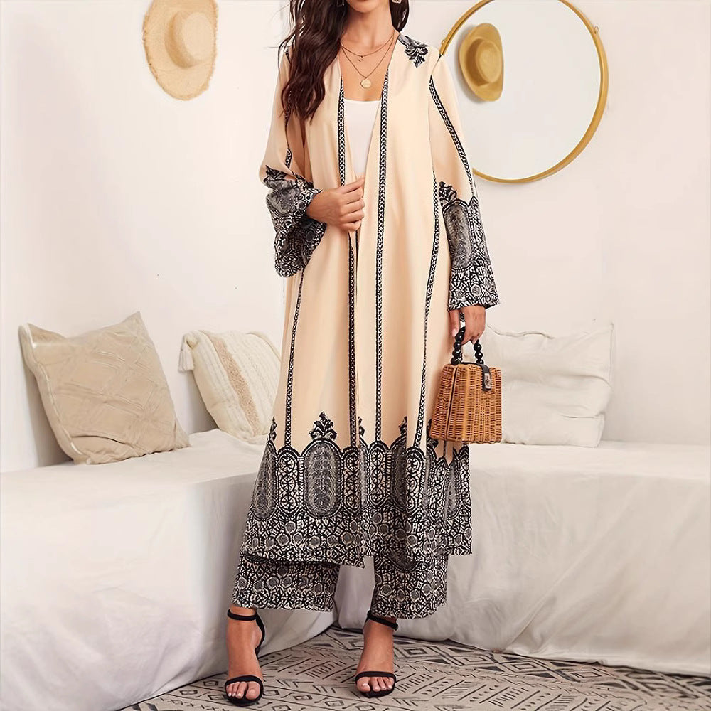 Damen langer Kimono mit filigranem Muster Stalluxe