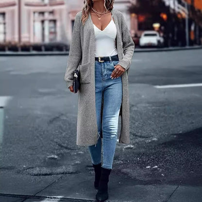 Damen Langer Strickcardigan mit tiefen Taschen und offenem Schnitt Stalluxe