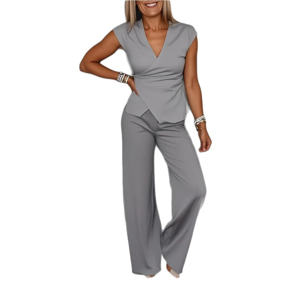 Damen elegantes Wickeloberteil mit weit geschnittenen Hosen Stalluxe