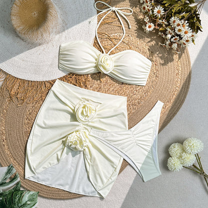 Damen Bandeau-Bikini mit floralem Design und Rüschendetails Stalluxe
