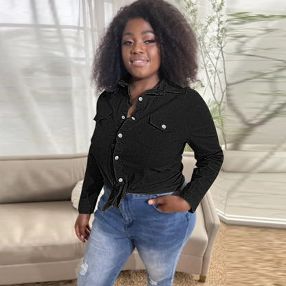 Damen Jeansbluse mit Knopfdetails und asymmetrischem Saum Stalluxe