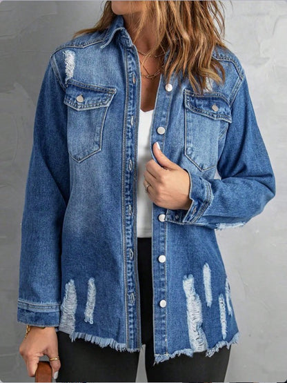 Damen Jeansjacke mit angesagten Used-Effekten und lässigem Schnitt Stalluxe
