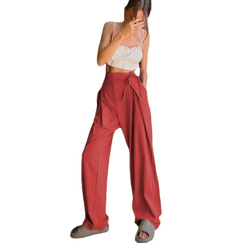 Damen Weitgeschnittene Chinohose mit seitlichem Bindegürtel Stalluxe