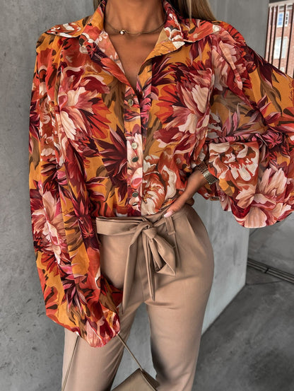 Damen Bluse mit floralen Mustern und voluminösen Ärmeln Stalluxe