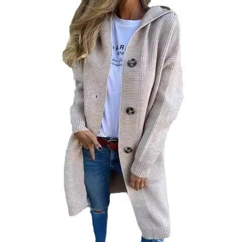 Damen Strickmantel mit großzügiger Kapuze und großen Taschen Stalluxe