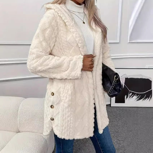 Damen Teddy-Jacke mit Kapuze und Knopfdetail Stalluxe