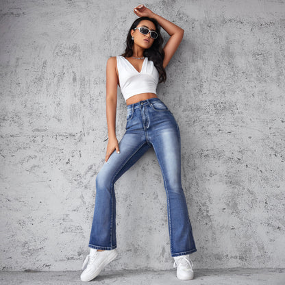 Damen Bootcut Jeans mit hohem Schnitt und modischem Waschung Stalluxe