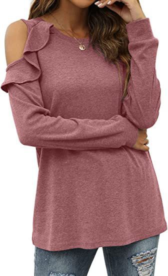 Damen Elegantes Langarmoberteil mit Rüschendetails und Kalt-Schulter Design Stalluxe