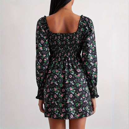 Damen Blumenkleid mit Smock-Details und schwingendem Saum Stalluxe