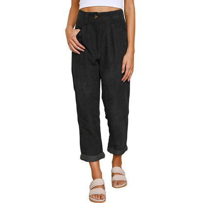 Damen Bequeme und elegante Hochtaillierte Hose mit feinem Rippmuster Stalluxe