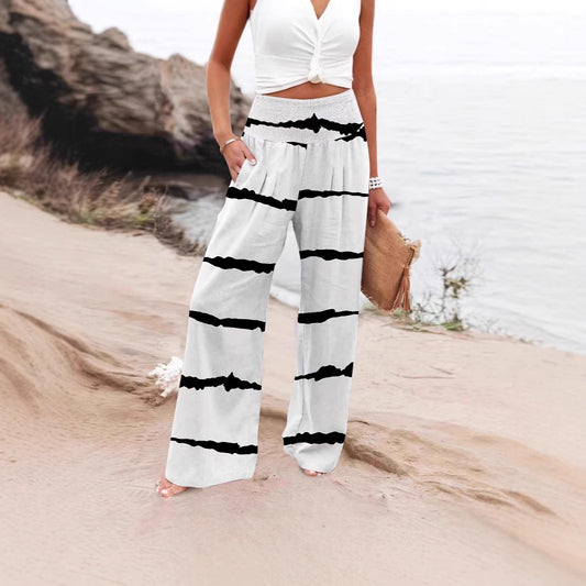 Damen Trendige Palazzo-Hose mit elastischem Bund und dekorativem Streifenmuster Stalluxe