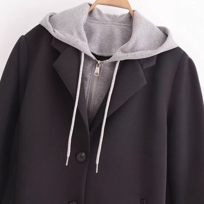 Damen modischer Übergangs-Mantel mit integriertem Kapuzenpullover Stalluxe