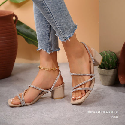 Damen Elegante Sandalen mit funkelnden Riemen und blockiertem Absatz Stalluxe