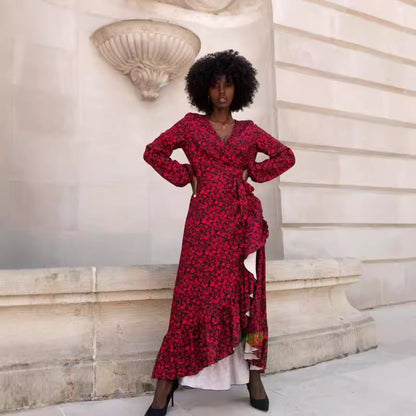 Damen Wickelkleid im Leopardenprint mit Rüschen Stalluxe