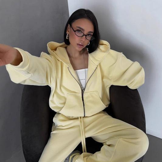 Damen lässiger Oversized Kapuzenpullover und weit geschnittene Jogginghose Set Stalluxe