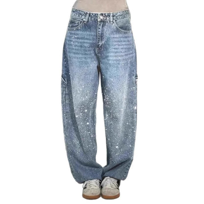 Damen modische Mom-Jeans mit schimmernden Details Stalluxe