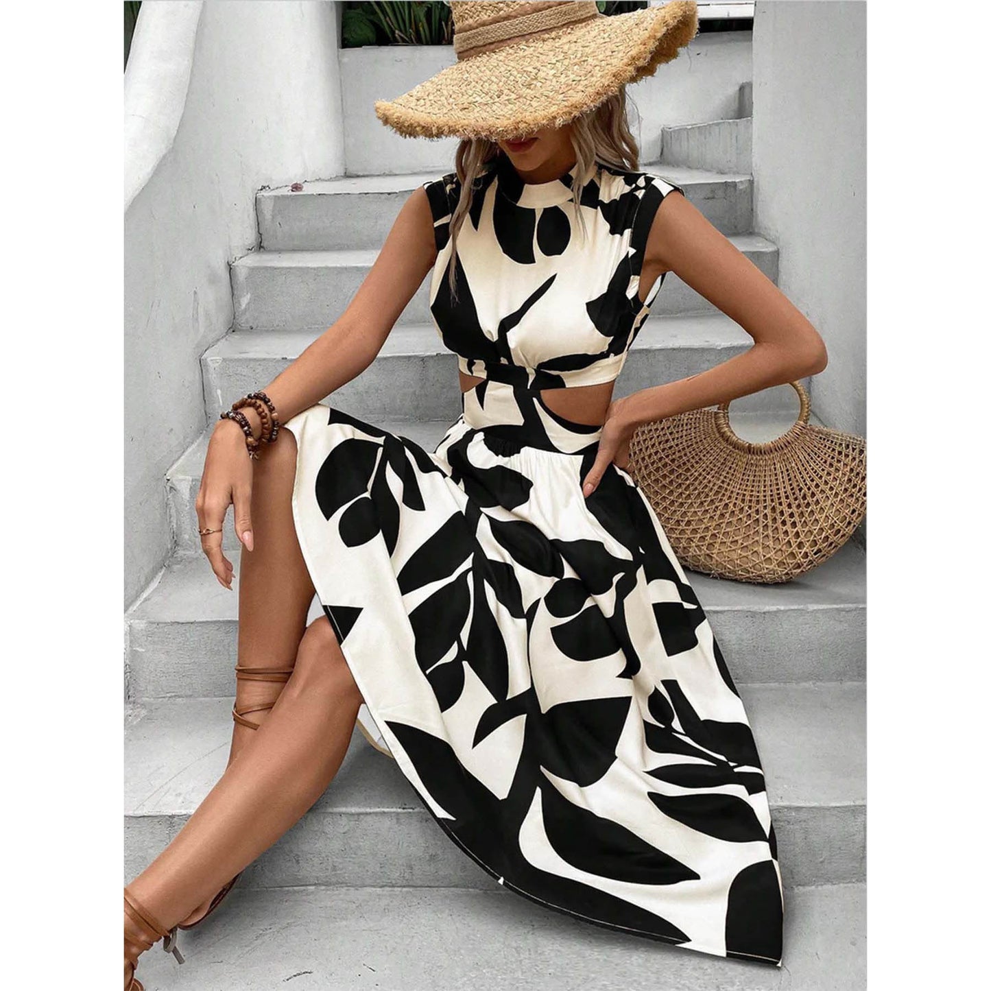 Damen Elegantes Maxi-Kleid mit Cut-Out-Details und floralem Muster Stalluxe