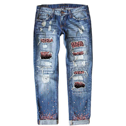 Damen modische Jeans mit kreativen Applikationen und distressed Look Stalluxe