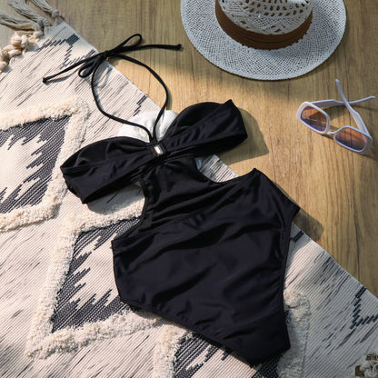 Damen Eleganter Badeanzug mit Blumenapplikation und trägerlosem Design Stalluxe