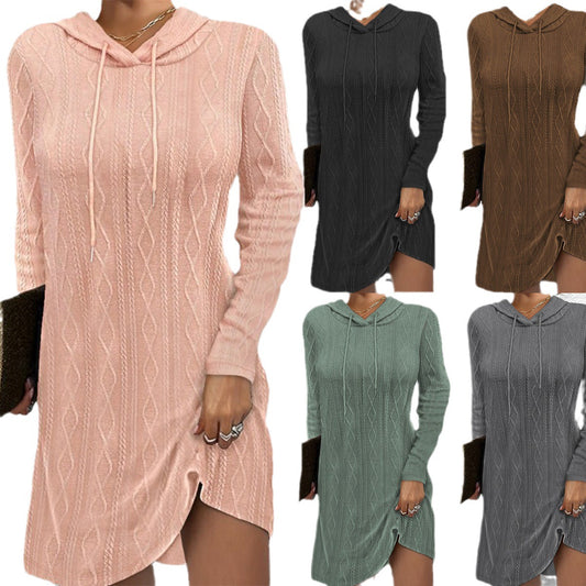 Damen Strickkleid mit Kapuze und seitlichem Schlitz Stalluxe