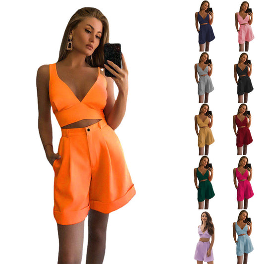 Damen modernes Crop-Top und weite Shorts Set Stalluxe
