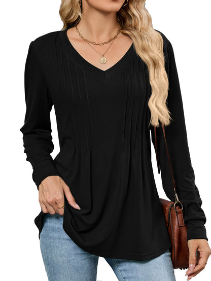 Damen Viskose Blusenshirt mit eleganten Falten und V-Ausschnitt Stalluxe