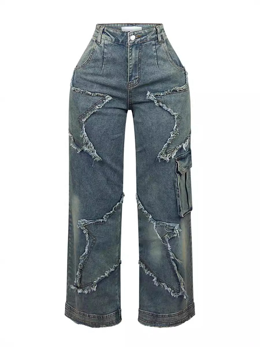 Damen Baggy-Jeans mit asymmetrischem Design und auffälligen Ziernähten Stalluxe