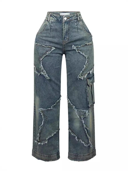 Damen Baggy-Jeans mit asymmetrischem Design und auffälligen Ziernähten Stalluxe