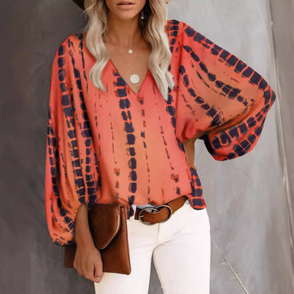 Damen Bluse mit voluminösen Ärmeln und V-Ausschnitt Stalluxe