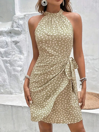 Damen Wickelkleid mit hoher Taille und elegantem Halterneck Stalluxe