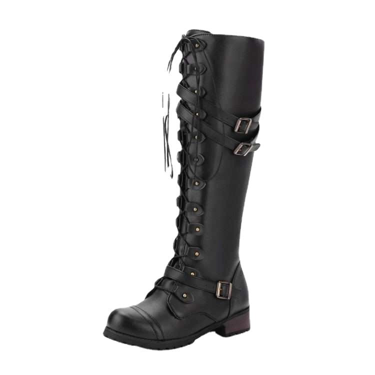 Damen Lange Schnürstiefel mit modischen Riemen Stalluxe