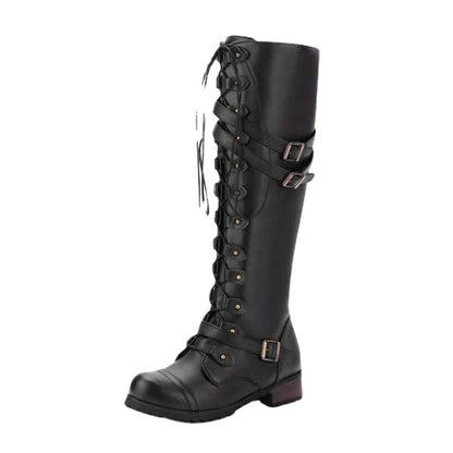 Damen Lange Schnürstiefel mit modischen Riemen Stalluxe