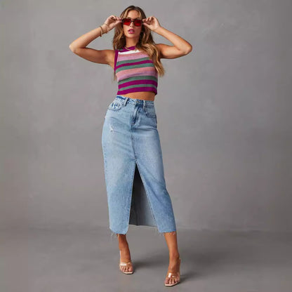 Damen Jeansrock mit modischem Schlitz und lässigem Schnitt Stalluxe