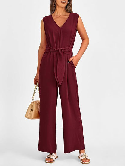 Damen eleganter Jumpsuit mit tailliertem Schnitt und weitem Bein Stalluxe